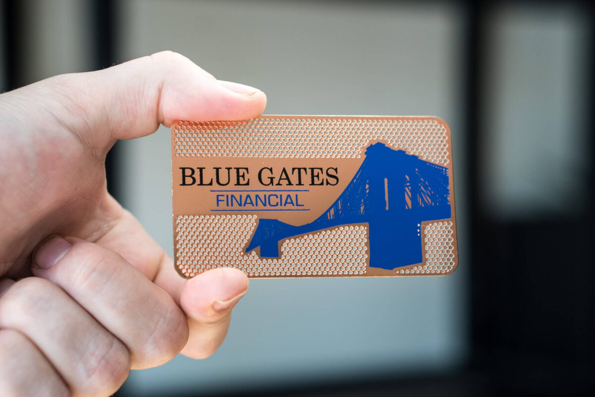 Blue Gates Rose Gold Metal Business Card